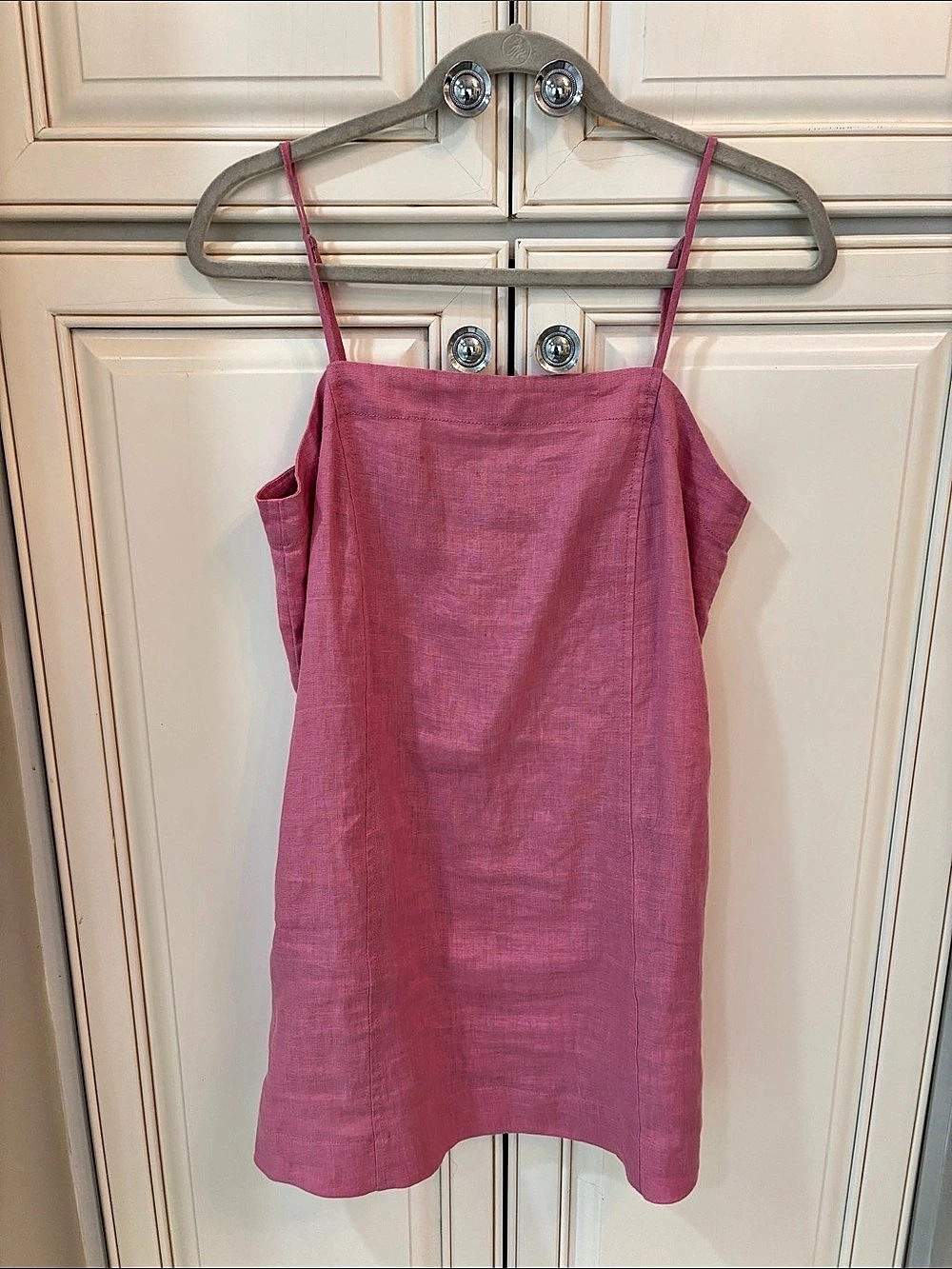 Madewell Linen-Blend Squareneck Mini Dress Pink